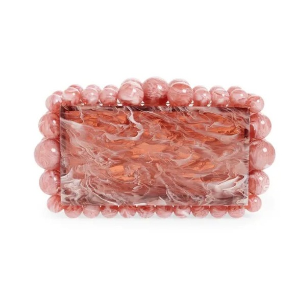 cult gaia Handbags - Cult Gaia Eos Beaded Acrylic Box Clutch Pink Jaipur Balls Bag Marble